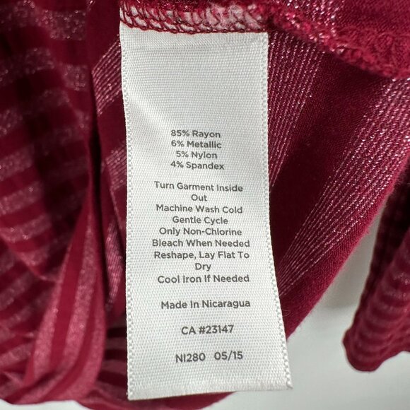 Talbots Women's Burgundy Red Metallic Striped Long Sleeve T-Shirt Top 1X - Picture 5 of 5